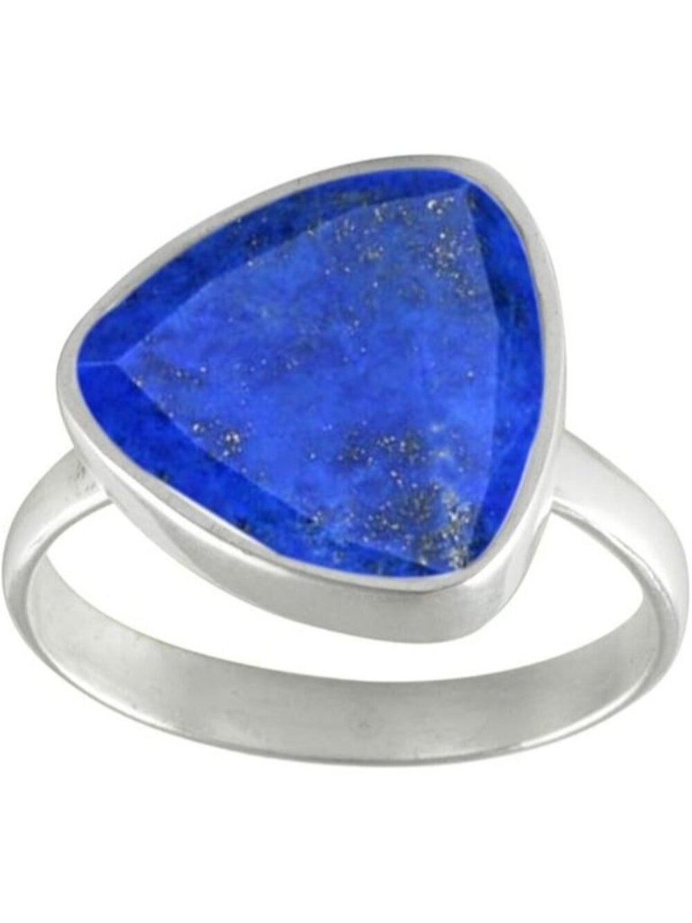 Natural-faceted Lapis Lazuli Gemstone Ring Trillion Shape Silver Faceted Ring